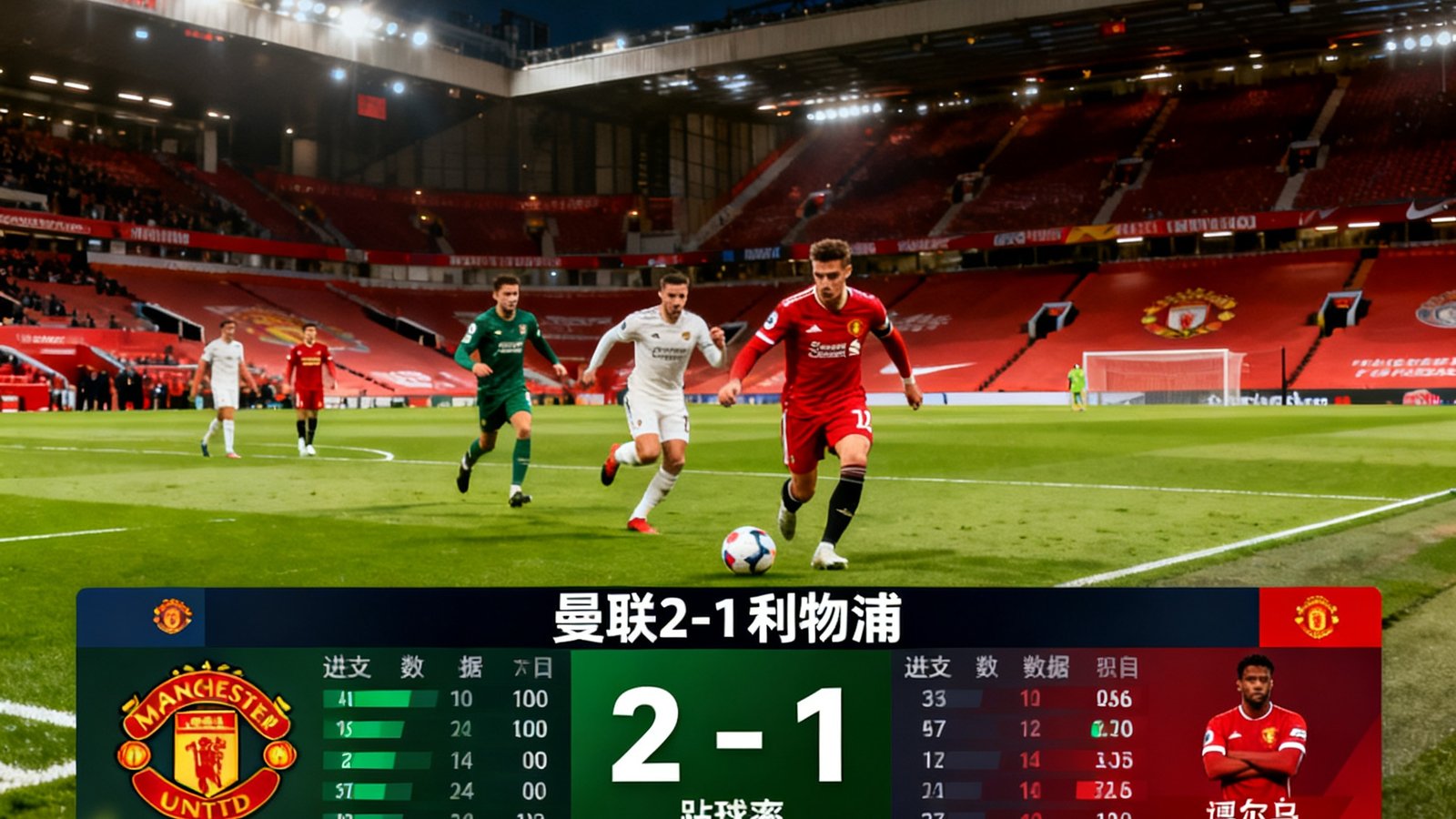 88看球高清足球直播画面显示曼联与利物浦实时比分2比1，进攻数据与控球率